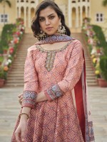 Peach Pink Killer Silk Readymade Gown With Dupatta