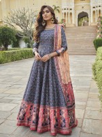 Blue Pink Killer Silk Readymade Gown With Dupatta