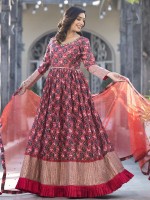 Maroon Georgette Silk Readymade Gown