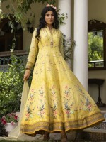 Yellow Pure Dola Jacquard Readymade Gown