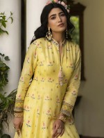 Yellow Pure Dola Jacquard Readymade Gown