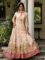 Light Peach Pure Dola Jacquard Readymade Gown