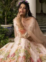 Light Peach Pure Dola Jacquard Readymade Gown