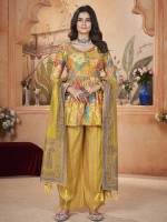 Mustard Silk Digital Print Readymade Kurti