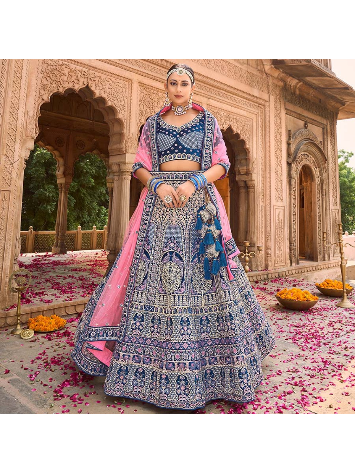 Dark Blue Lehenga Choli Wedding Lengha Skirt Top Sari Dress Sequins Work  Lehenga | eBay