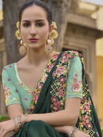 Teal Green Tissue Organza Silk Festive Saree