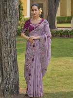 Lavender Tissue Organza Silk Festive Saree