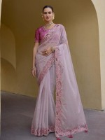 Lavender Tissue Organza Silk Festive Saree