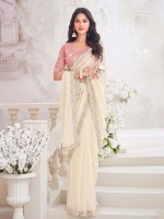 White Chiffon Crush Saree