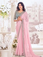 Pink Georgette Satin Stripe Saree