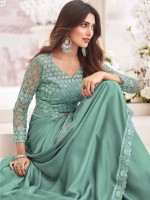 Sage Blue Pure Satin Saree