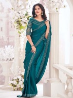 Teal Blue Two Tone Georgette Saree