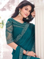 Teal Blue Two Tone Georgette Saree