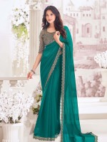 Teal Green Pure Chiffon Saree