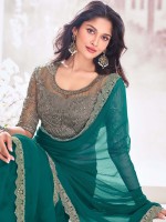 Teal Green Pure Chiffon Saree