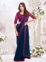 Dark Blue Pure Chiffon Saree