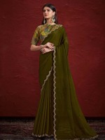 Green Crepe Georgette Silk Saree With Stitched Blouse