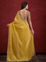 Yellow Crush Paper Silk Saree With Stitched Blouse