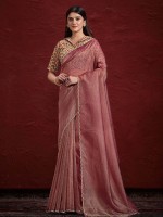 Dusty Pink Pure Banarasi Saree With Stitched Blouse