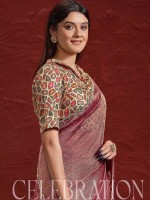 Dusty Pink Pure Banarasi Saree With Stitched Blouse