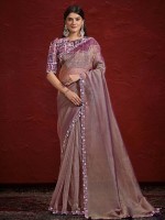 Light Mauve Pure Banarasi Saree With Stitched Blouse