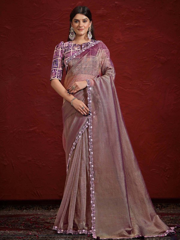 Light Mauve Pure Banarasi Saree With Stitched Blouse