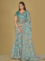 Aqua Soft Organza Brasso Saree