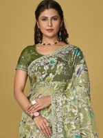 Yellow Green Soft Organza Brasso Saree