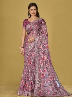 Light Plum Soft Organza Brasso Saree