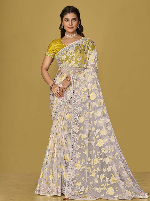 Off White Soft Organza Brasso Saree