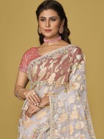 Off White Soft Organza Brasso Saree