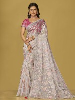 Off White Soft Organza Brasso Saree