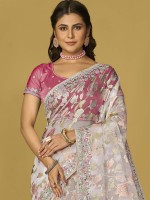 Off White Soft Organza Brasso Saree