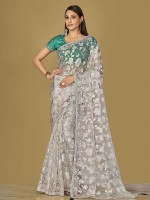 Off White Soft Organza Brasso Saree