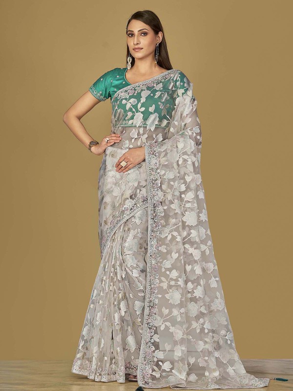 Off White Soft Organza Brasso Saree