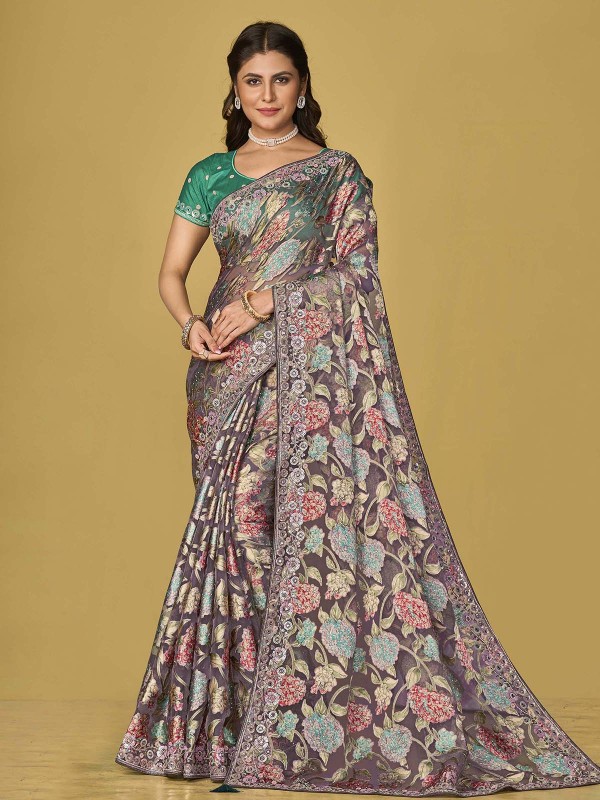 Dusty Purple Soft Organza Brasso Saree