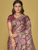 Light Wine Soft Organza Brasso Saree