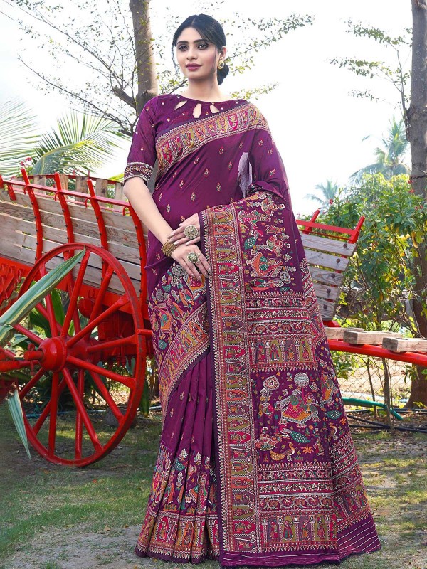 Plum Purple Soft Pure Silk Pashmina Saree