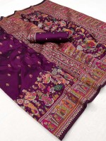 Plum Purple Soft Pure Silk Pashmina Saree