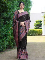 Black Soft Pure Silk Pashmina Saree