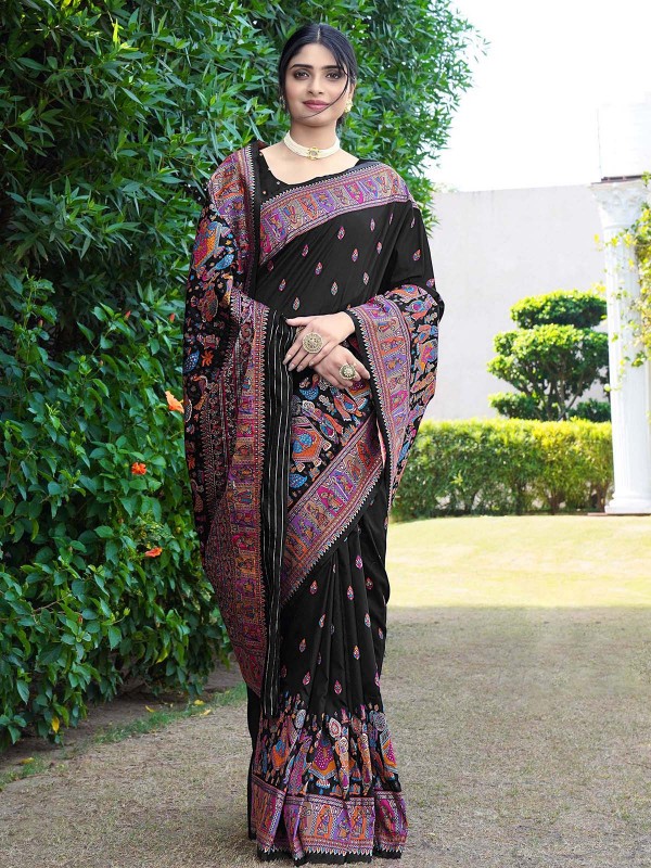 Black Soft Pure Silk Pashmina Saree