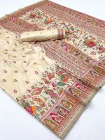 Cream Soft Pure Silk Pashmina Saree