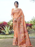 Dark Peach Soft Pure Silk Pashmina Saree