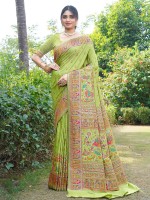 Parrot Green Soft Pure Silk Pashmina Saree