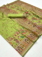 Parrot Green Soft Pure Silk Pashmina Saree