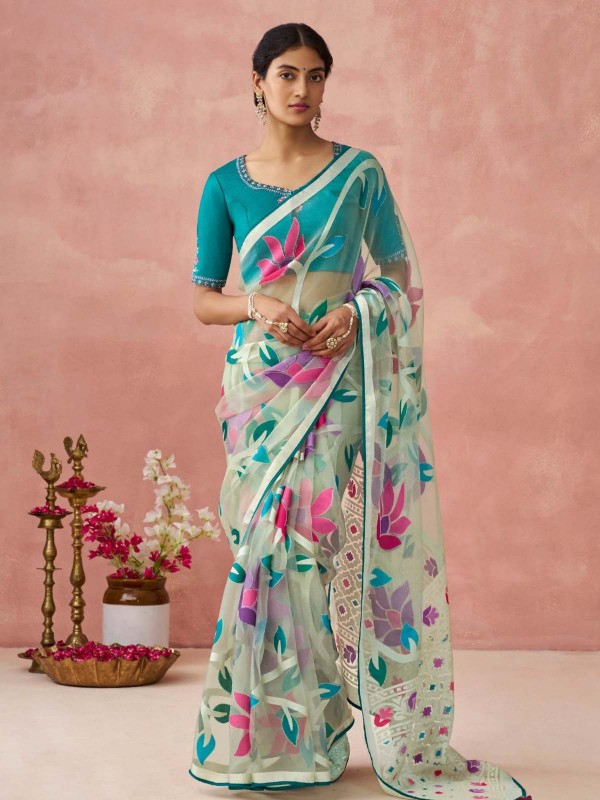 Off White Soft Brasso Organza Saree