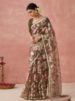 Brown Soft Brasso Organza Saree