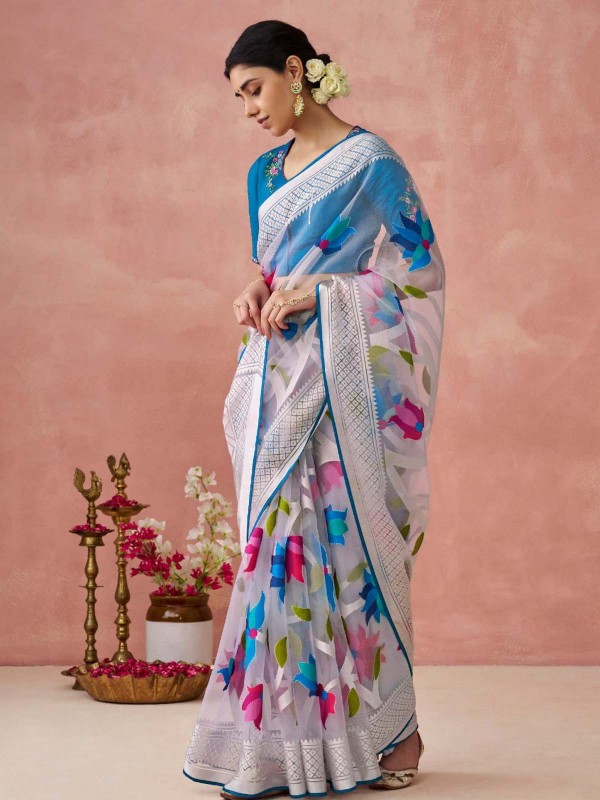 Off White Soft Brasso Organza Saree