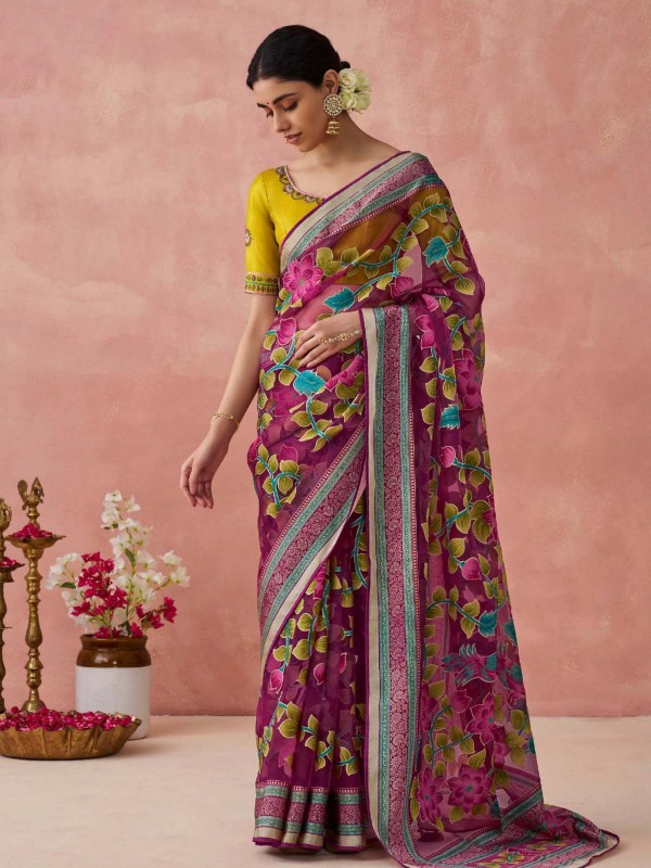 Berry Pink Soft Brasso Organza Saree