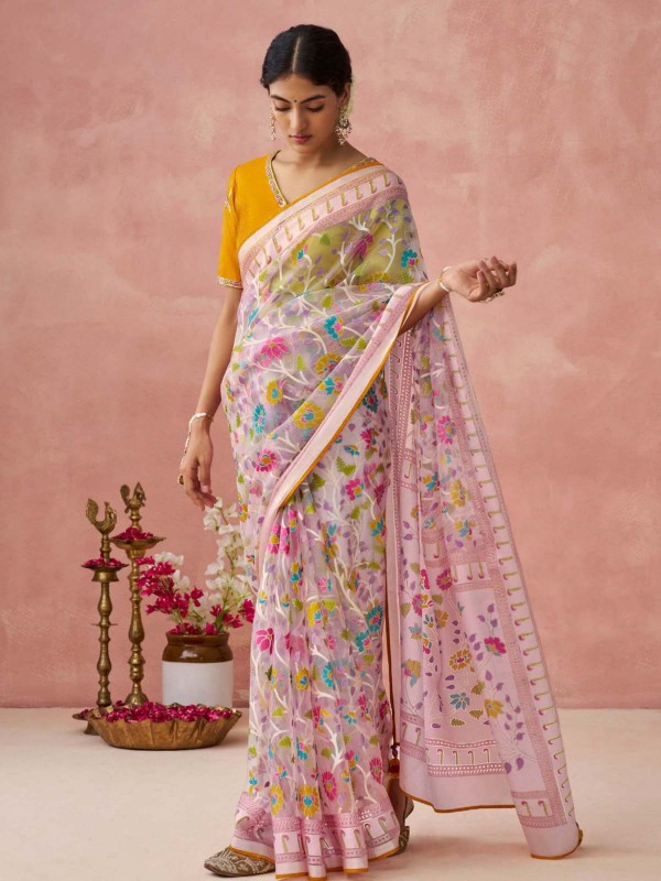 Light Pink Soft Brasso Organza Saree